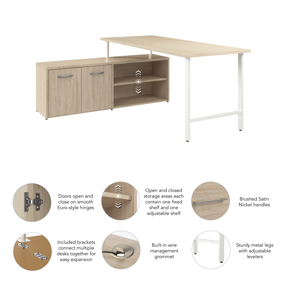 Shop Bush Business Furniture Hustle 72W x 30D Computer Desk and Low Storage Cabinet with Doors and Shelves, Image 04, HUS012NE, #color_natural elm