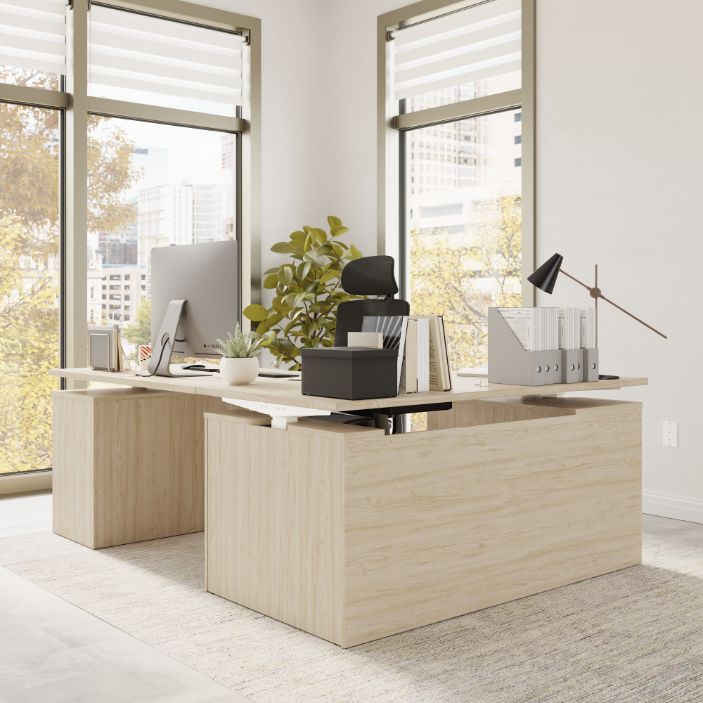 Shop Bush Business Furniture Stratus 60W x 78D Height Adjustable L Shaped Standing Desk with Drawers, Image 06, SUT017NE, #color_natural elm
