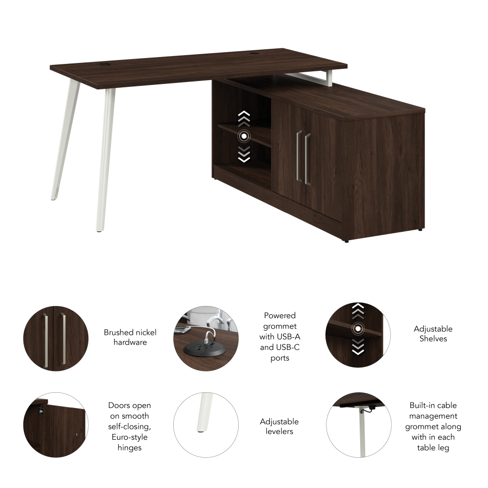 Shop Bush Business Furniture Vista 60W L Shaped Desk with Splayed Metal Legs and Low Storage Cabinet, Image 06, VST006BW, #color_black walnut
