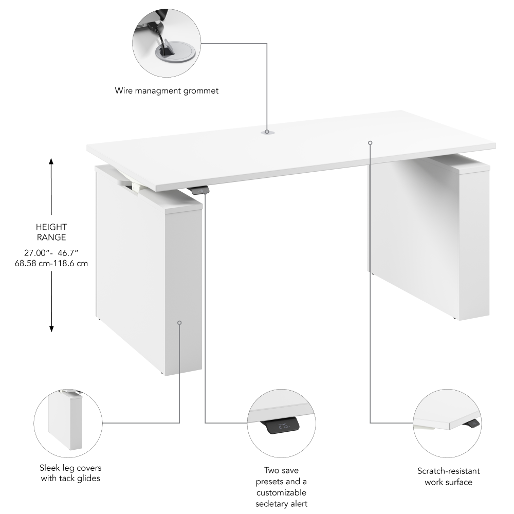 Shop Bush Business Furniture Stratus 60W x 30D Electric Height Adjustable Standing Desk, Image 07, SUT001WH, #color_white
