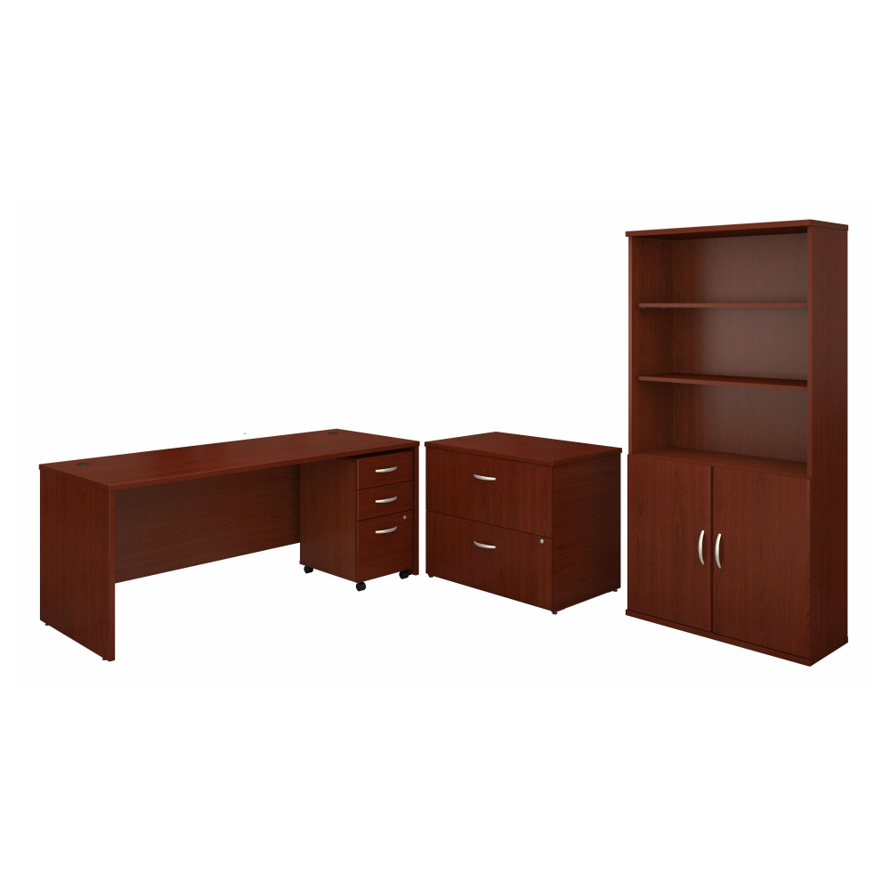 Shop Bush Business Furniture Series C 72W Office Desk with Bookcase and File Cabinets, Image 01, SRC097MASU, #color_mahogany