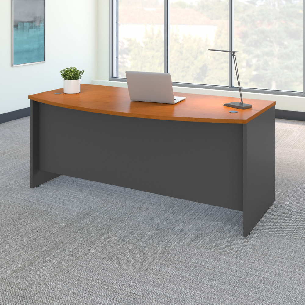 Shop Bush Business Furniture Series C 72W x 36D Bow Front Desk, Image 03, WC72446, #color_natural cherry/graphite gray