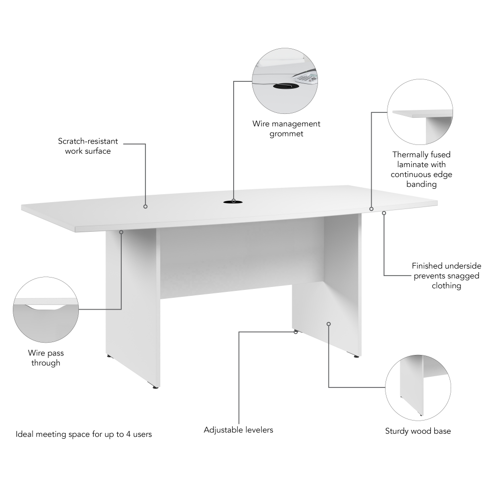 Shop Bush Business Furniture 72-inch Office Conference Table with Wood Base, Image 06, 99TB7236WH, #color_white
