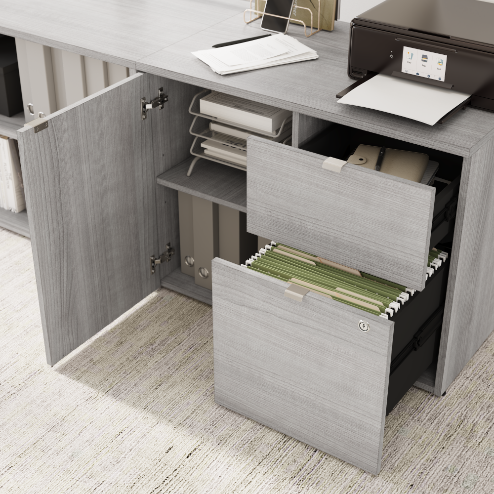 Shop Bush Business Furniture Stratus 60W x 30D Electric Height Adjustable Standing Desk with Storage, Image 06, SUT019PG, #color_platinum gray