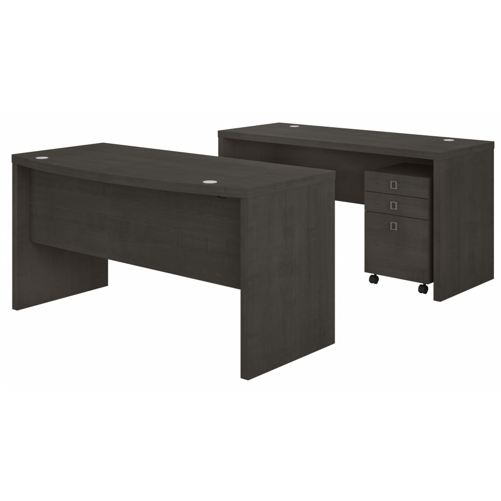 Shop Bush Business Furniture Echo Bow Front Desk and Credenza with Mobile File Cabinet, Image 01, ECH010CM, #color_charcoal maple