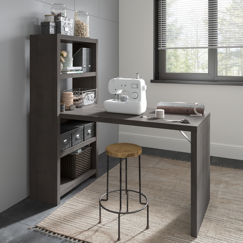 Shop Bush Business Furniture Echo 56W Craft Table, Image 02, ECH023CM, #color_charcoal maple