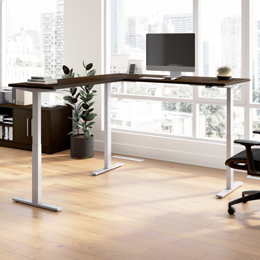 Shop Bush Business Furniture Move 60 Series 72W Height Adjustable L Shaped Standing Desk, Image 02, M6SL7278MRSK, #color_mocha cherry/cool gray metallic