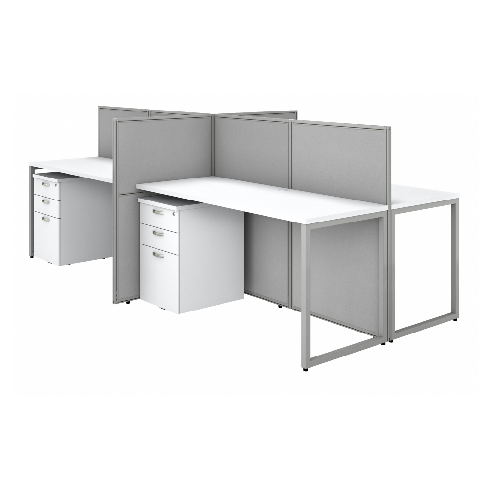 Shop Bush Business Furniture Easy Office 60W 4 Person Cubicle Desk with File Cabinets and 45H Panels, Image 01, EOD660SWH-03K, #color_pure white/silver gray fabric