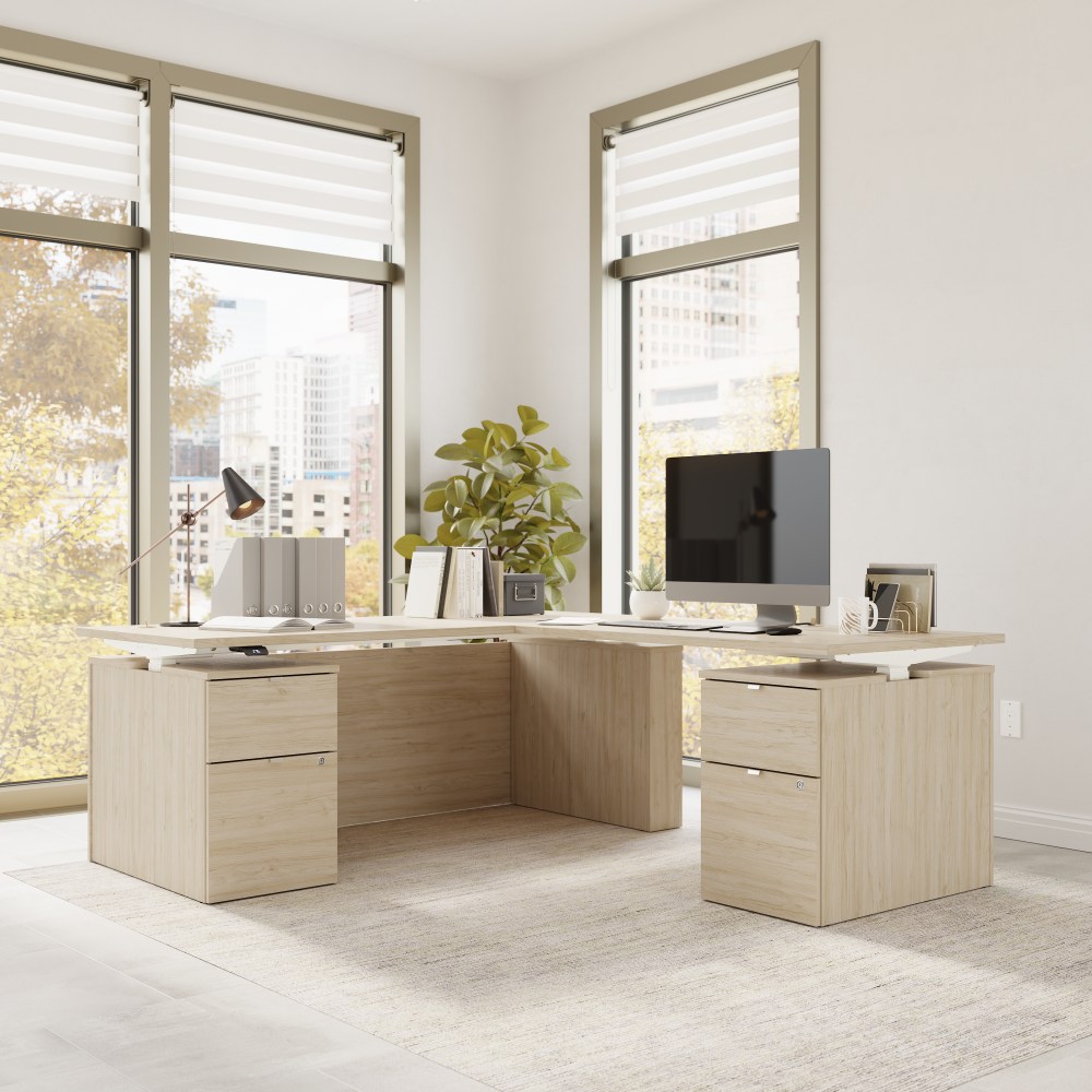 Shop Bush Business Furniture Stratus 72W x 78D Height Adjustable L Shaped Standing Desk with Drawers, Image 03, SUT018NE, #color_natural elm