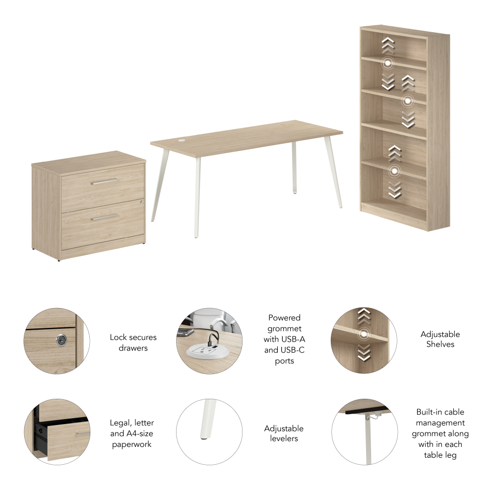 Shop Bush Business Furniture Vista 72W Desk with Splayed Metal Legs, Lateral File Cabinet, and Bookcase, Image 06, VST011NESU, #color_natural elm