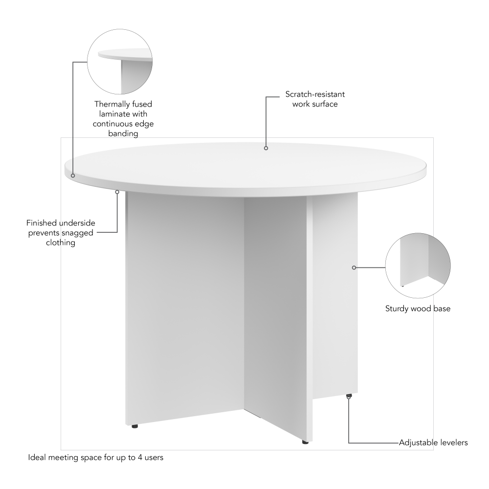 Shop Bush Business Furniture 42-inch Round Conference Table with Wood Base, Image 05, 99TB42RWH, #color_white