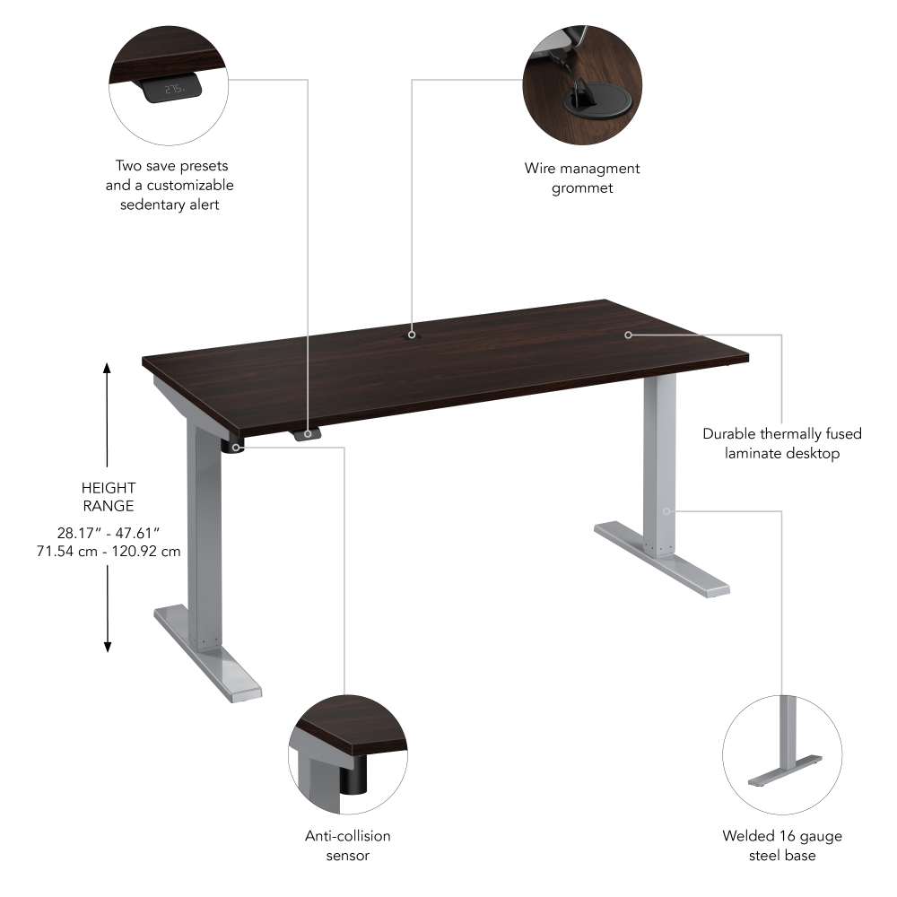 Shop Bush Business Furniture Move 40 Series 60W x 30D Electric Height Adjustable Standing Desk, Image 06, M4S6030BWSK, #color_black walnut/cool gray metallic