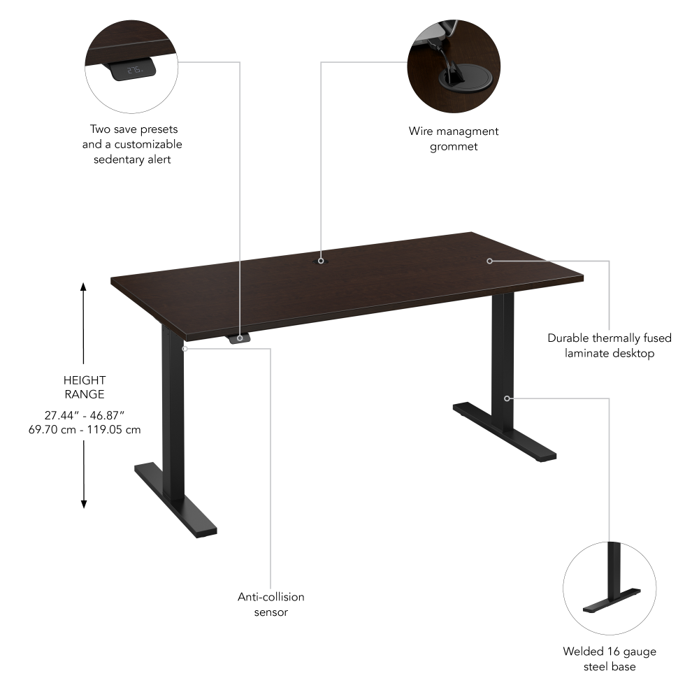 Shop Bush Business Furniture Move 60 Series 60W x 30D Electric Height Adjustable Standing Desk, Image 06, M6S6030MRBK, #color_mocha cherry/black powder coat