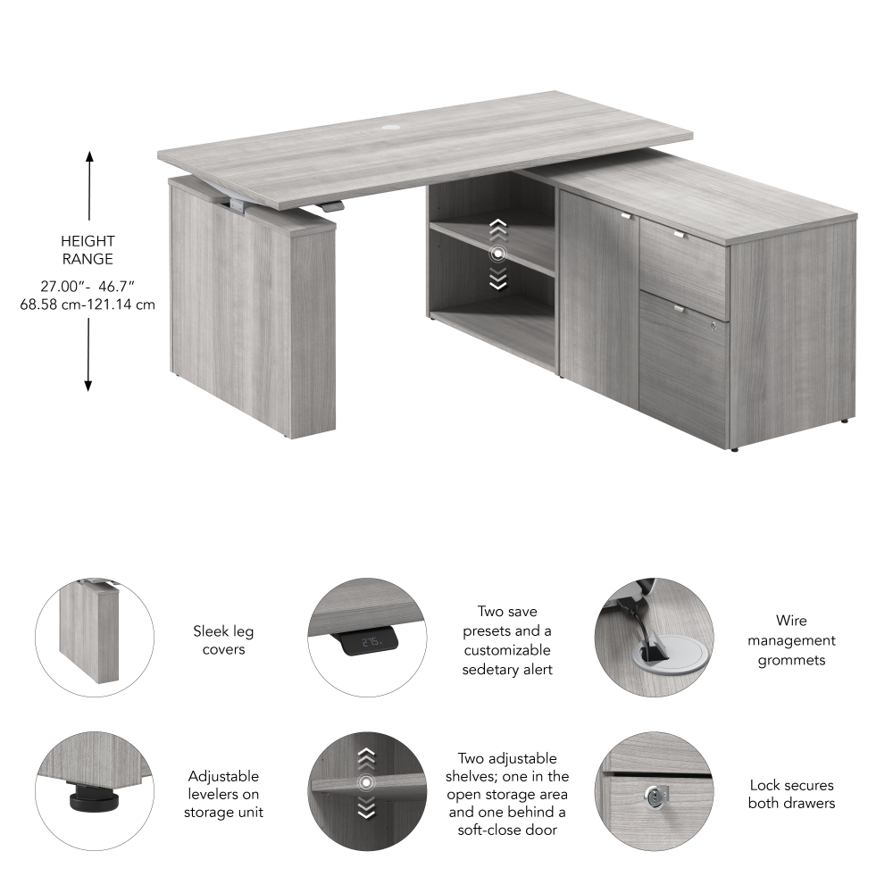 Shop Bush Business Furniture Stratus 60W x 30D Electric Height Adjustable Standing Desk with Storage, Image 07, SUT019PG, #color_platinum gray
