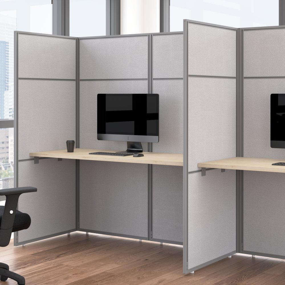 Shop Bush Business Furniture Easy Office 60-inch Cubicle Desk with Tall Panels, Image 02, EODH260NE-03K, #color_natural elm/silver gray fabric