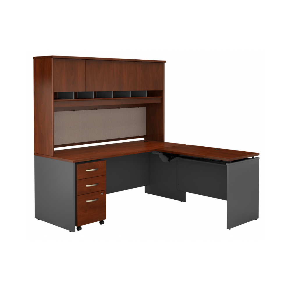 Shop Bush Business Furniture Series C 72W x 30D 3 Position Sit to Stand L Shaped Desk with Hutch and Mobile File Cabinet, Image 03, SRC124HCSU, #color_hansen cherry/graphite gray