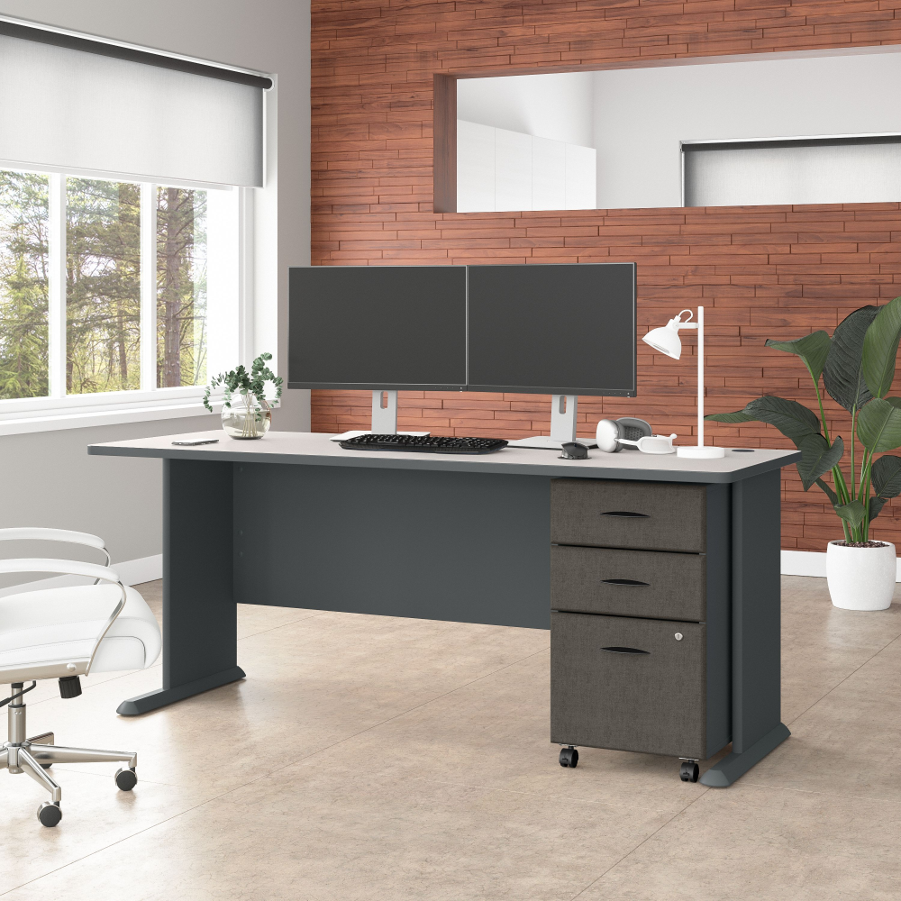 Shop Bush Business Furniture Series A 72W Desk with Mobile File Cabinet, Image 02, SRA013SLSU, #color_slate/white spectrum