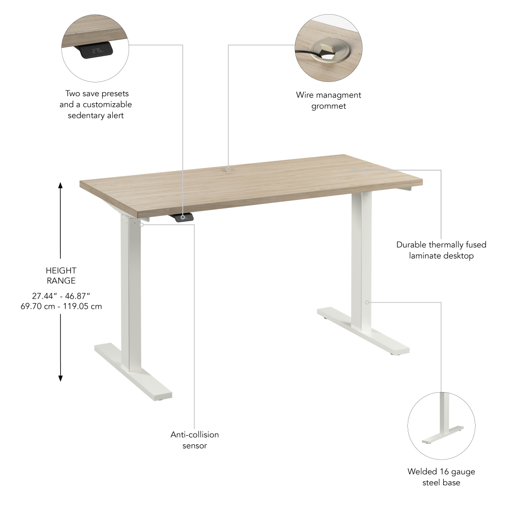 Shop Bush Business Furniture Move 60 Series 48W x 24D Electric Height Adjustable Standing Desk, Image 06, M6S4824NEWK, #color_natural elm/white powder coat