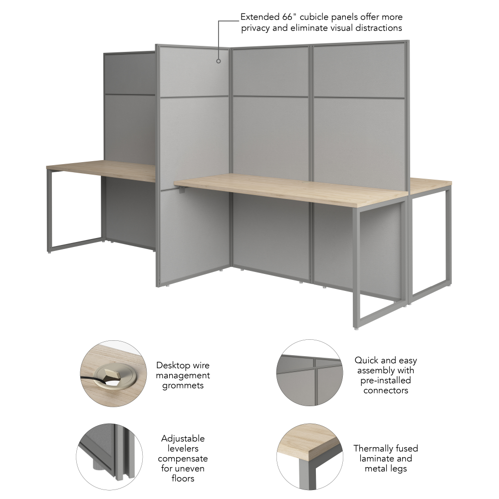 Shop Bush Business Furniture Easy Office 60-inch 4 Person Cubicle Desk with Tall Panels, Image 06, EODH660NE-03K, #color_natural elm/silver gray fabric