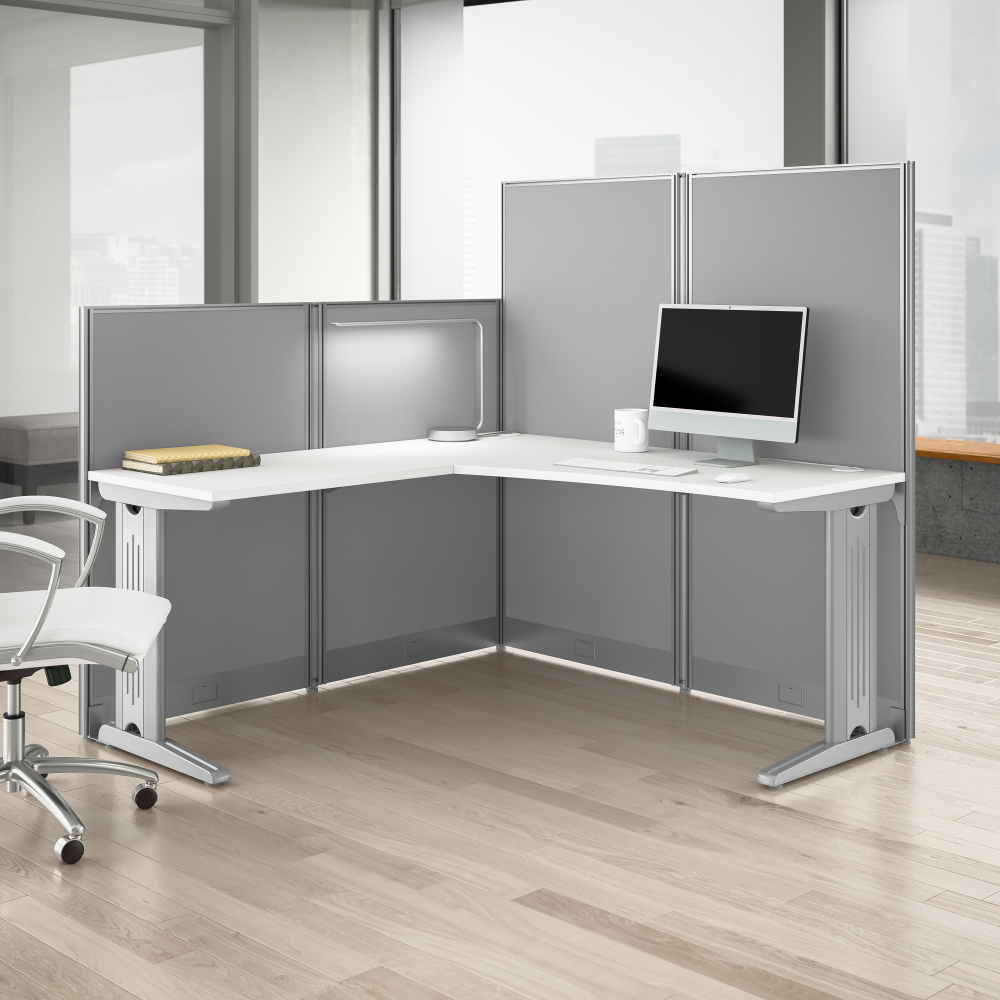 Shop Bush Business Furniture Office in an Hour 65W x 65D L Shaped Cubicle Desk, Image 02, WC36194-03K, #color_pure white