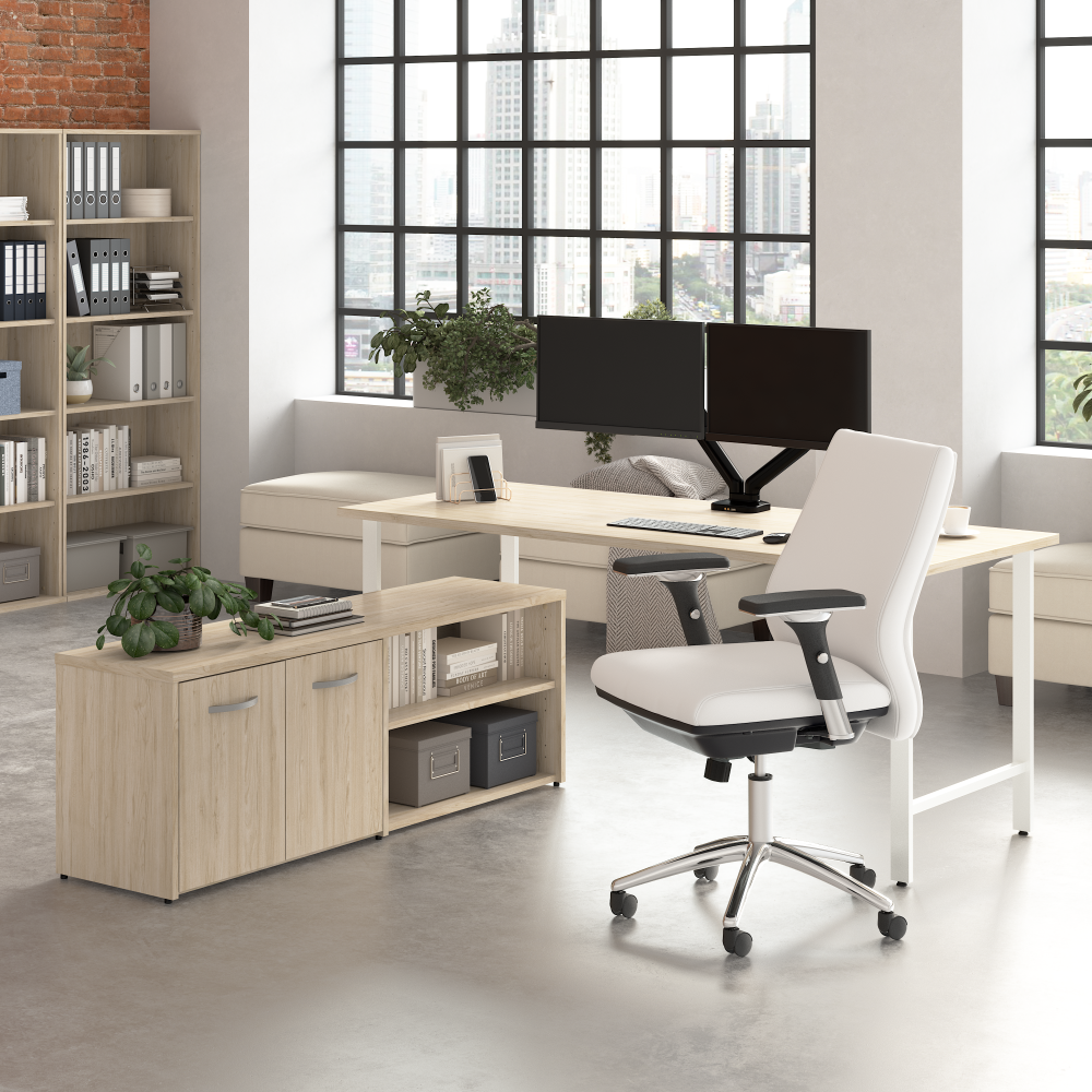 Shop Bush Business Furniture Hustle 72W x 30D Computer Desk and Low Storage Cabinet with Doors and Shelves, Image 02, HUS012NE, #color_natural elm