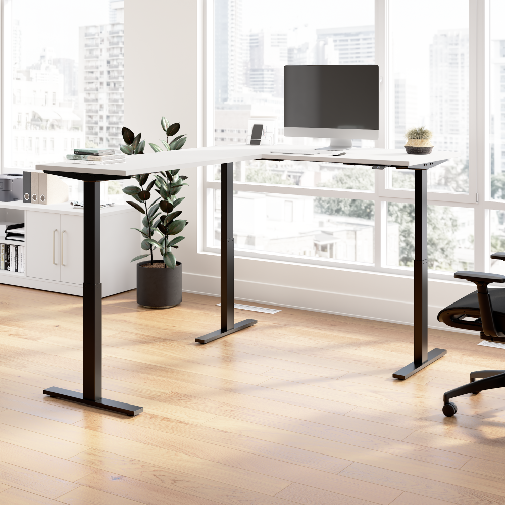 Shop Bush Business Furniture Move 60 Series 60W Height Adjustable L Shaped Standing Desk, Image 02, M6SL6078WHBK, #color_white/black powder coat