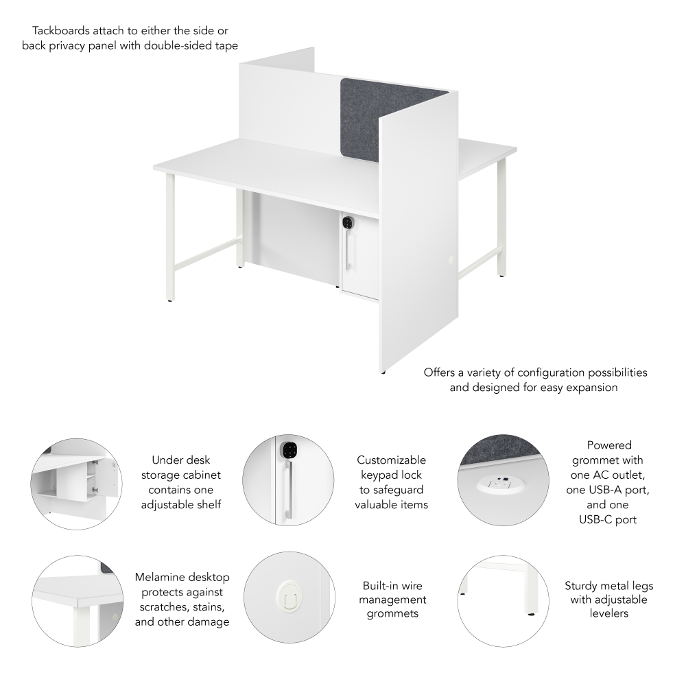 Shop Bush Business Furniture Hustle 60-inch 2 Person Office Cubicles with Locking Storage Cabinet, Image 06, HUS032WH, #color_white