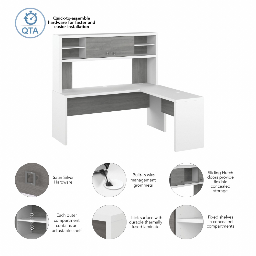 Shop Bush Business Furniture Echo 72W L Shaped Computer Desk with Hutch, Image 07, ECH057WHMG, #color_pure white/modern gray