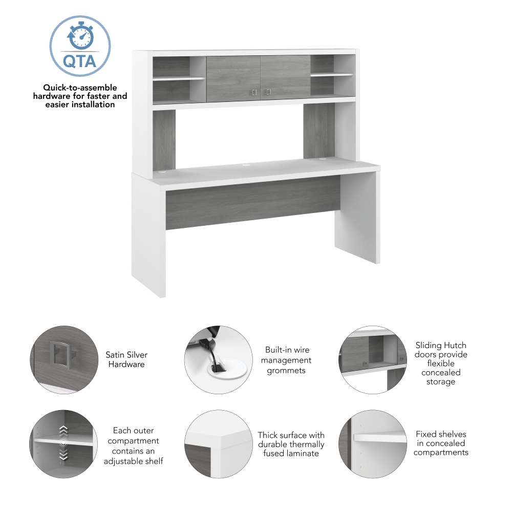 Shop Bush Business Furniture Echo 72W Computer Desk with Hutch, Image 07, ECH056WHMG, #color_pure white/modern gray