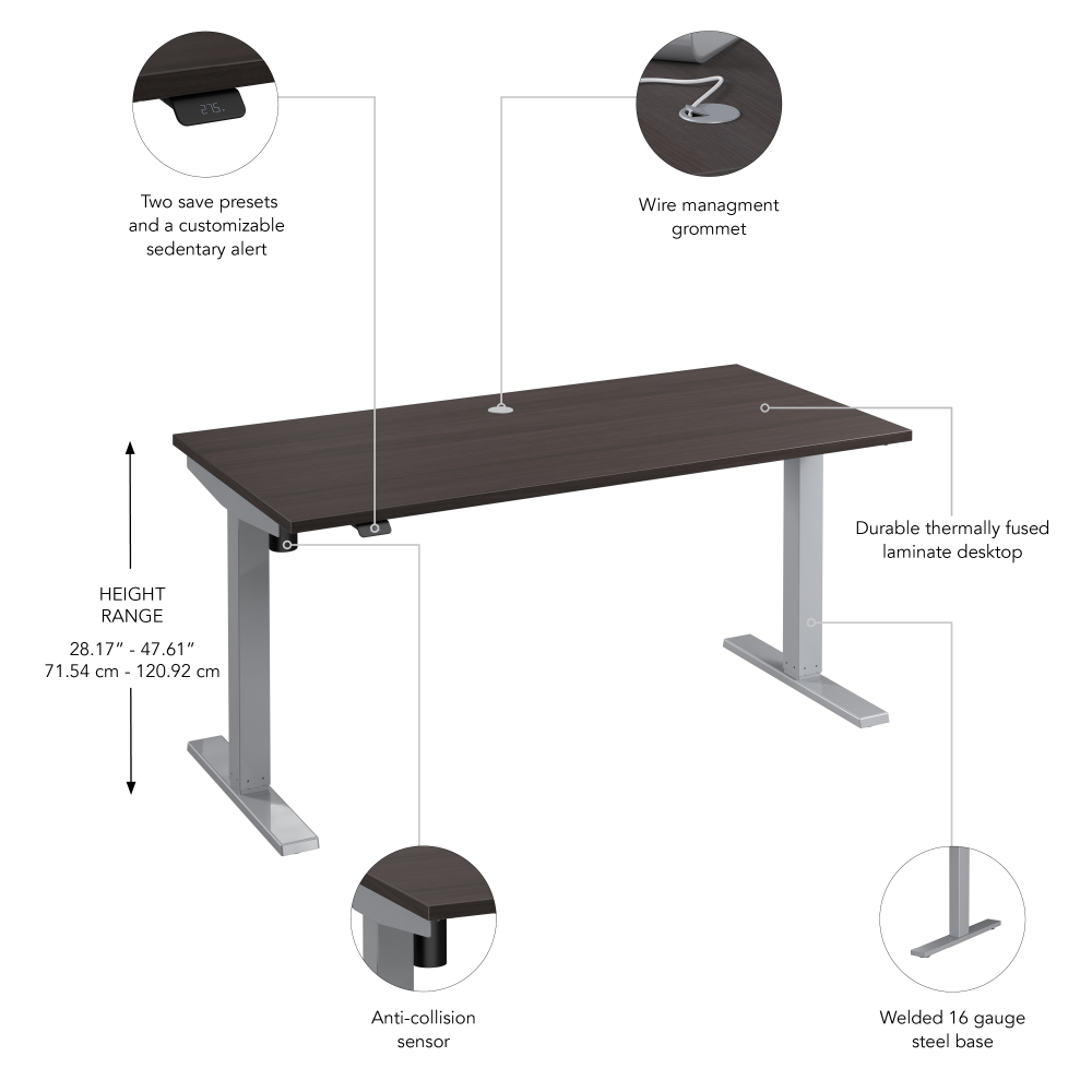 Shop Bush Business Furniture Move 40 Series 60W x 30D Electric Height Adjustable Standing Desk, Image 06, M4S6030SGSK, #color_storm gray/cool gray metallic