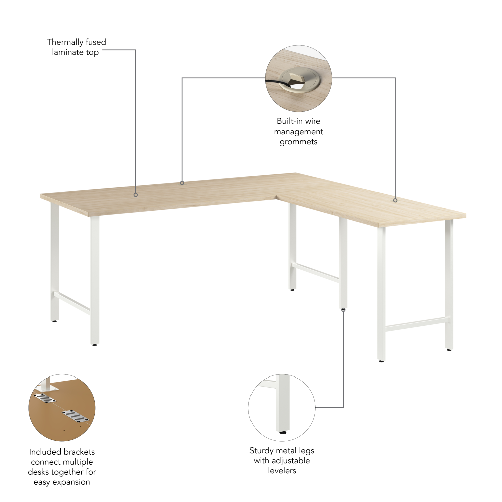 Shop Bush Business Furniture Hustle 72W x 30D L Shaped Computer Desk with Metal Legs, Image 07, HUS001NE, #color_natural elm