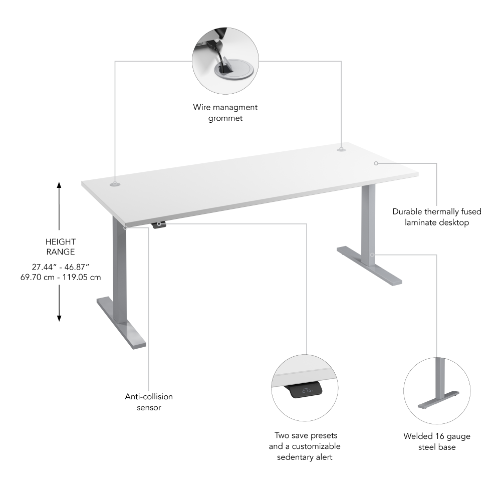 Shop Bush Business Furniture Move 60 Series 72W x 30D Electric Height Adjustable Standing Desk, Image 06, M6S7230WHSK, #color_white/cool gray metallic