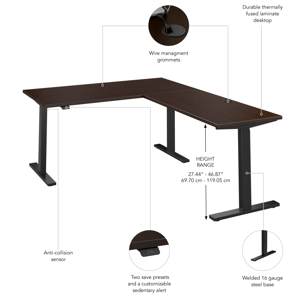 Shop Bush Business Furniture Move 60 Series 60W Height Adjustable L Shaped Standing Desk, Image 06, M6SL6078MRBK, #color_mocha cherry/black powder coat