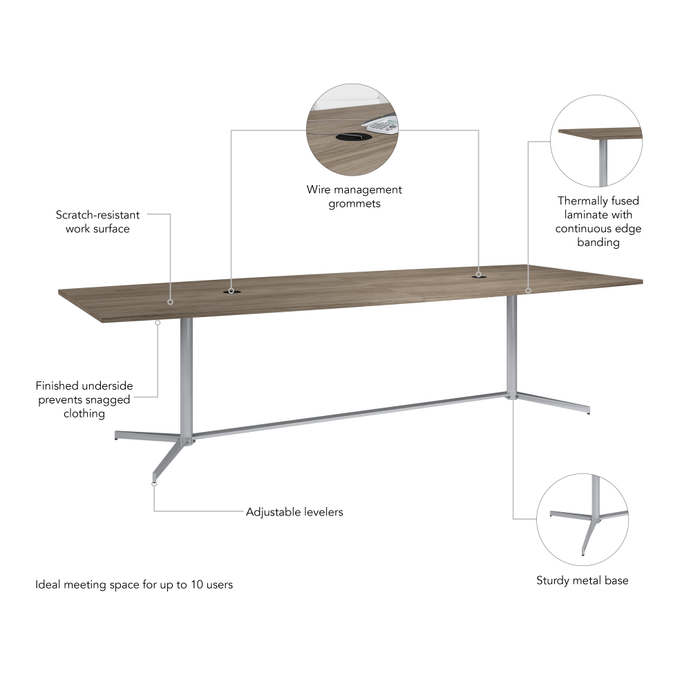 Shop Bush Business Furniture 120-inch Office Conference Table with Metal Base, Image 05, 99TBM120MHSVK, #color_modern hickory