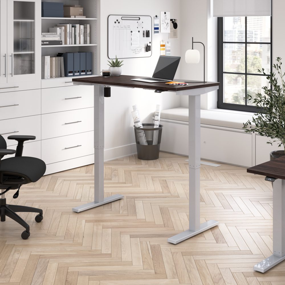 Shop Bush Business Furniture Move 40 Series 48W x 24D Electric Height Adjustable Standing Desk, Image 02, M4S4824BWSK, #color_black walnut/cool gray metallic