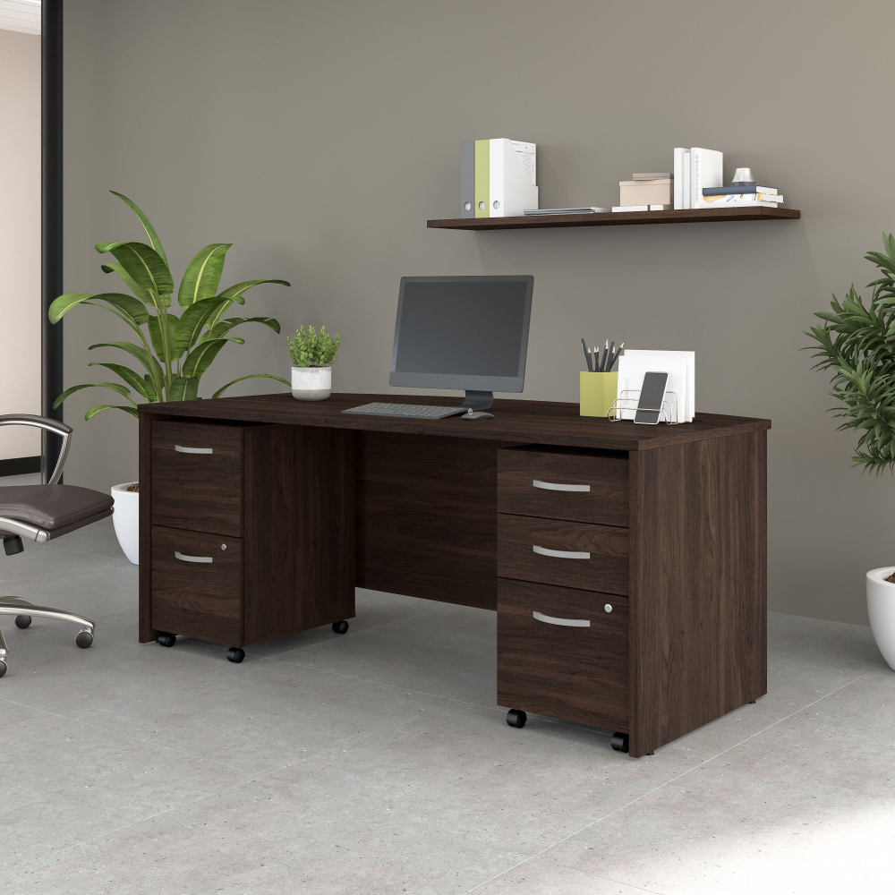 Shop Bush Business Furniture Studio C 72W x 36D Bow Front Desk with Mobile File Cabinets, Image 02, STC012BWSU, #color_black walnut