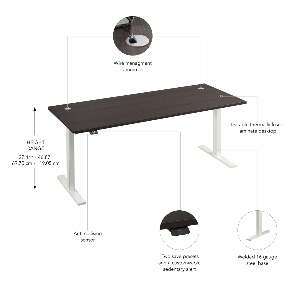Shop Bush Business Furniture Move 60 Series 72W x 30D Electric Height Adjustable Standing Desk, Image 06, M6S7230SGWK, #color_storm gray/white powder coat