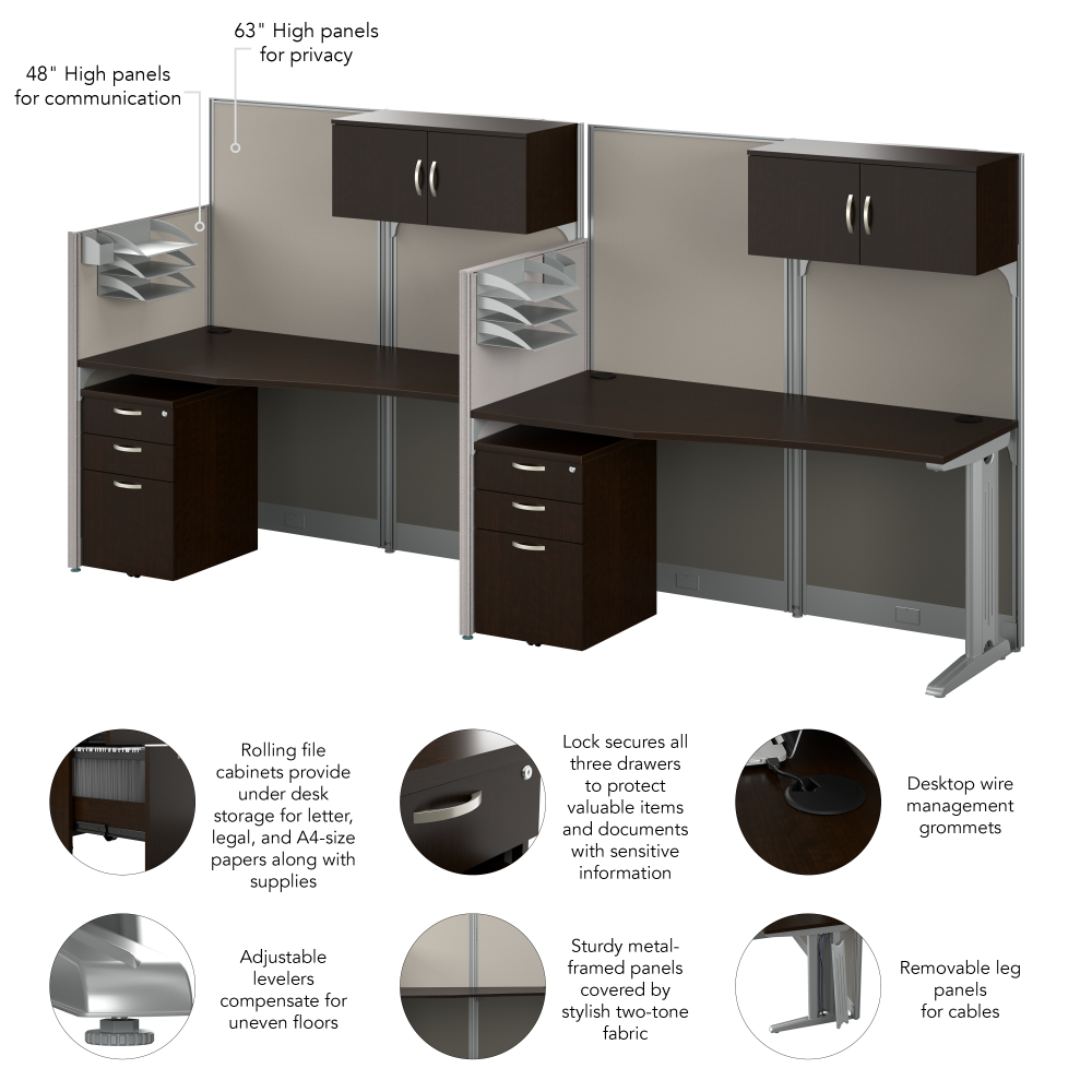 Shop Bush Business Furniture Office in an Hour 2 Person Straight Cubicle Desks with Storage, Drawers, and Organizers, Image 07, OIAH005MR, #color_mocha cherry