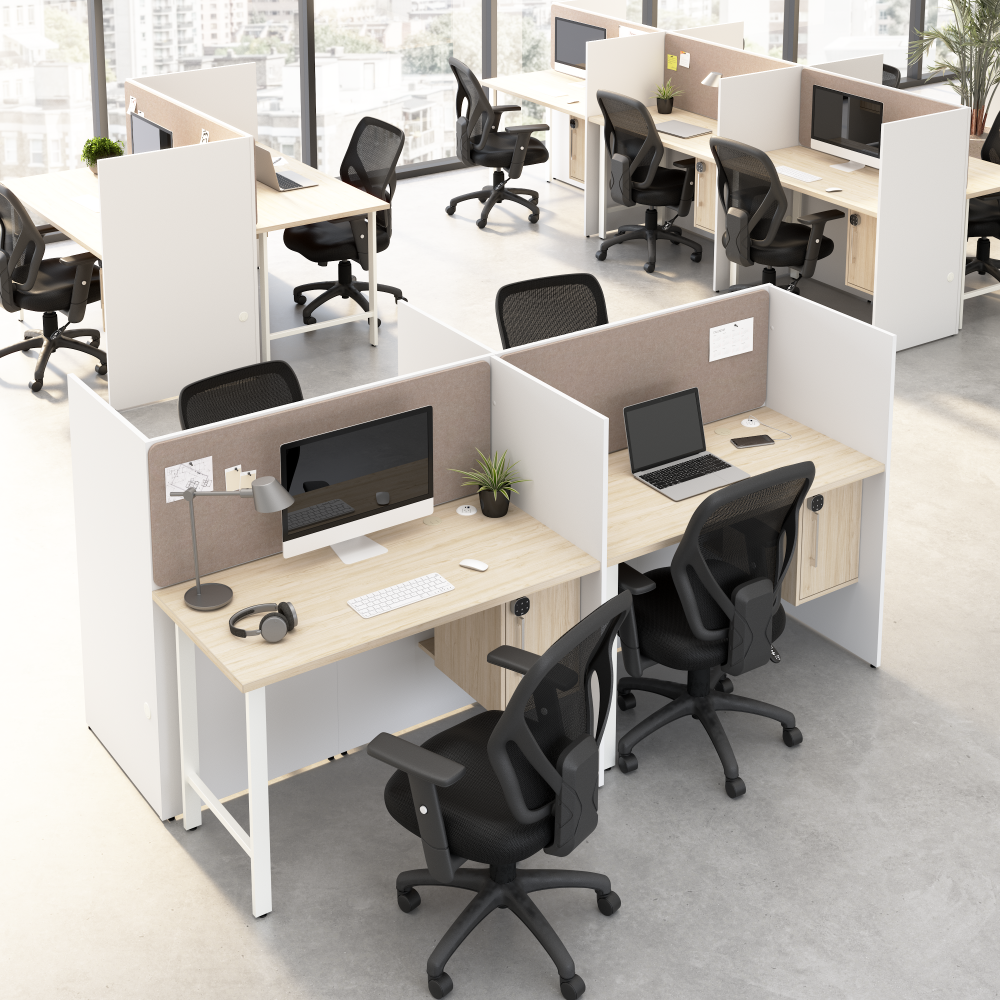Shop Bush Business Furniture Hustle 48-inch 2 Person Office Cubicles with Locking Storage Cabinet, Image 03, HUS031WHNE, #color_white/natural elm