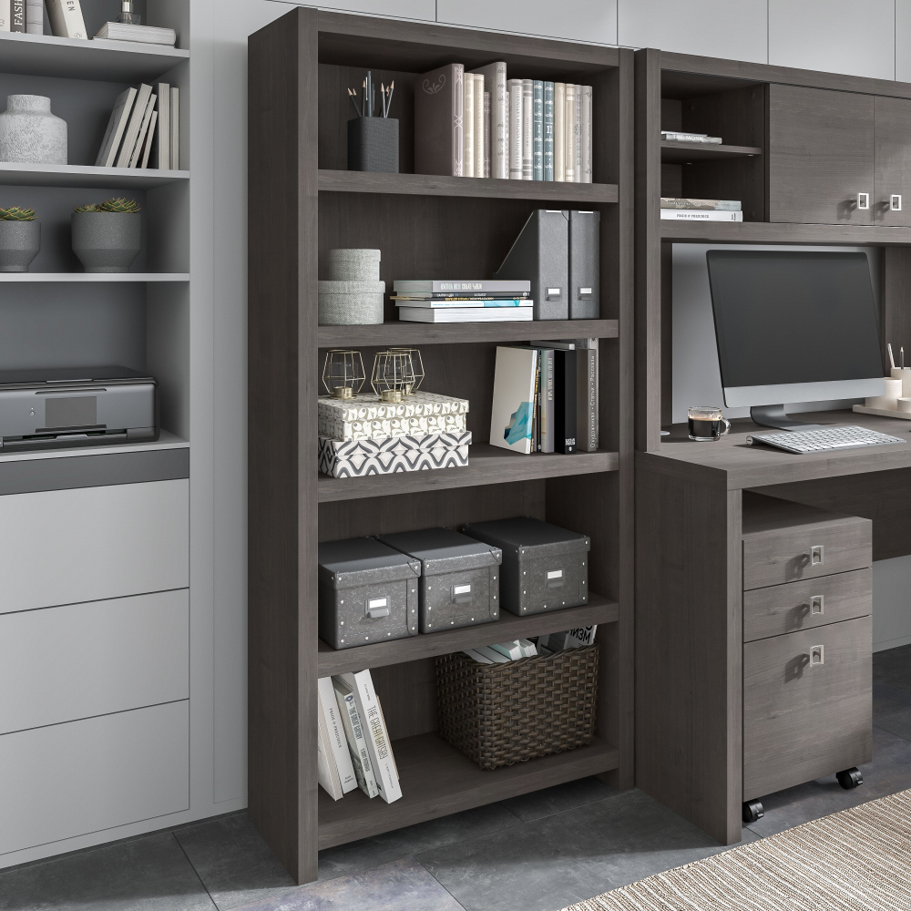 Shop Bush Business Furniture Echo 5 Shelf Bookcase, Image 02, KI60304-03, #color_charcoal maple