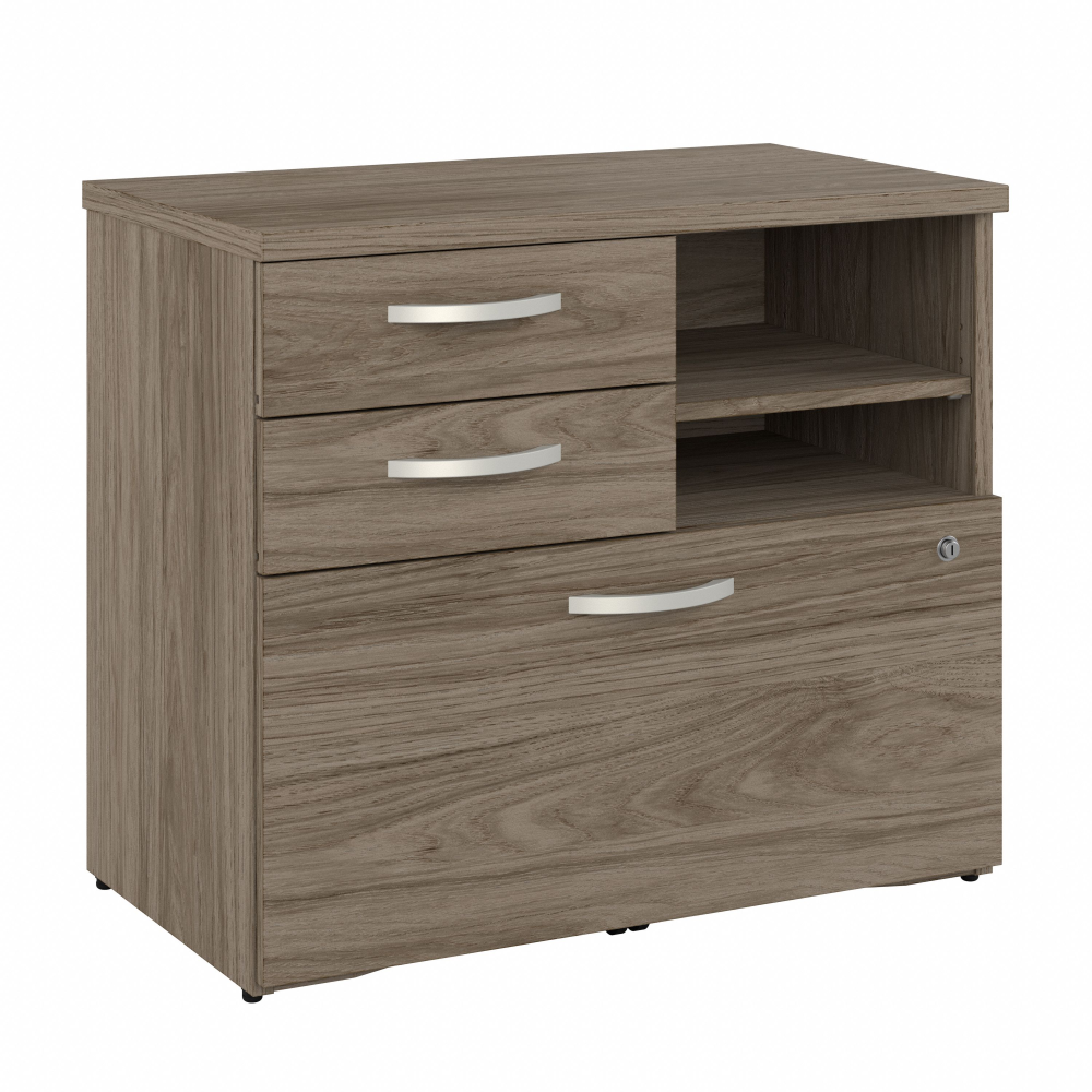 Shop Bush Business Furniture Hybrid Office Storage Cabinet with Drawers and Shelves, Image 01, HYF130MHSU-Z, #color_modern hickory