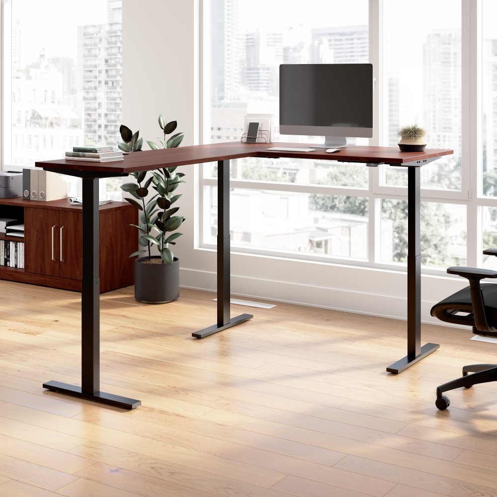 Shop Bush Business Furniture Move 60 Series 60W Height Adjustable L Shaped Standing Desk, Image 02, M6SL6078HCBK, #color_hansen cherry/black powder coat