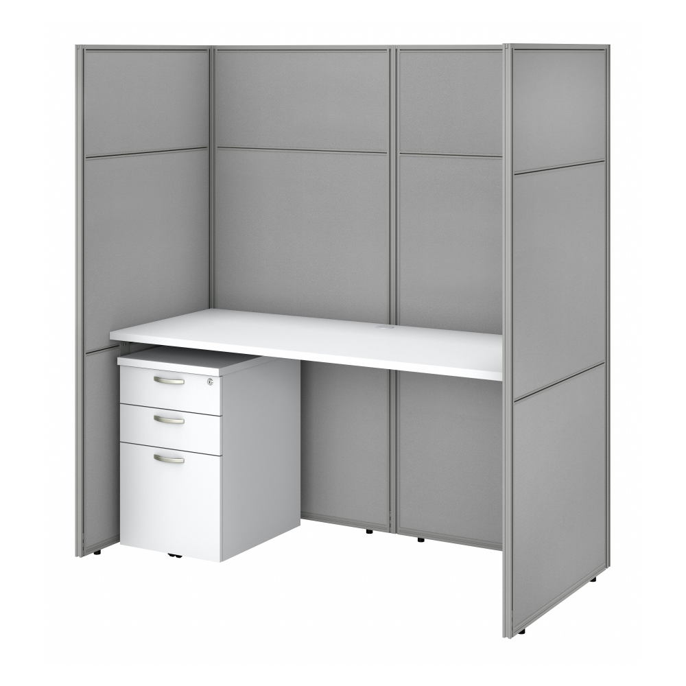 Shop Bush Business Furniture Easy Office 60W Cubicle Desk with File Cabinet and 66H Closed Panels Workstation, Image 01, EODH26SWH-03K, #color_pure white/silver gray fabric