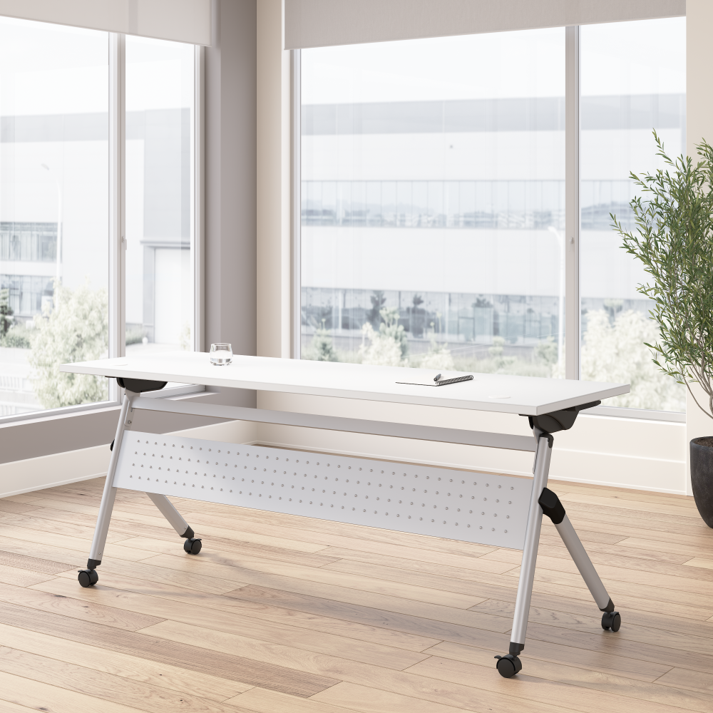 Shop Bush Business Furniture Envision 72W Folding Training Table, Image 02, NVW172WHK, #color_white/cool gray metallic