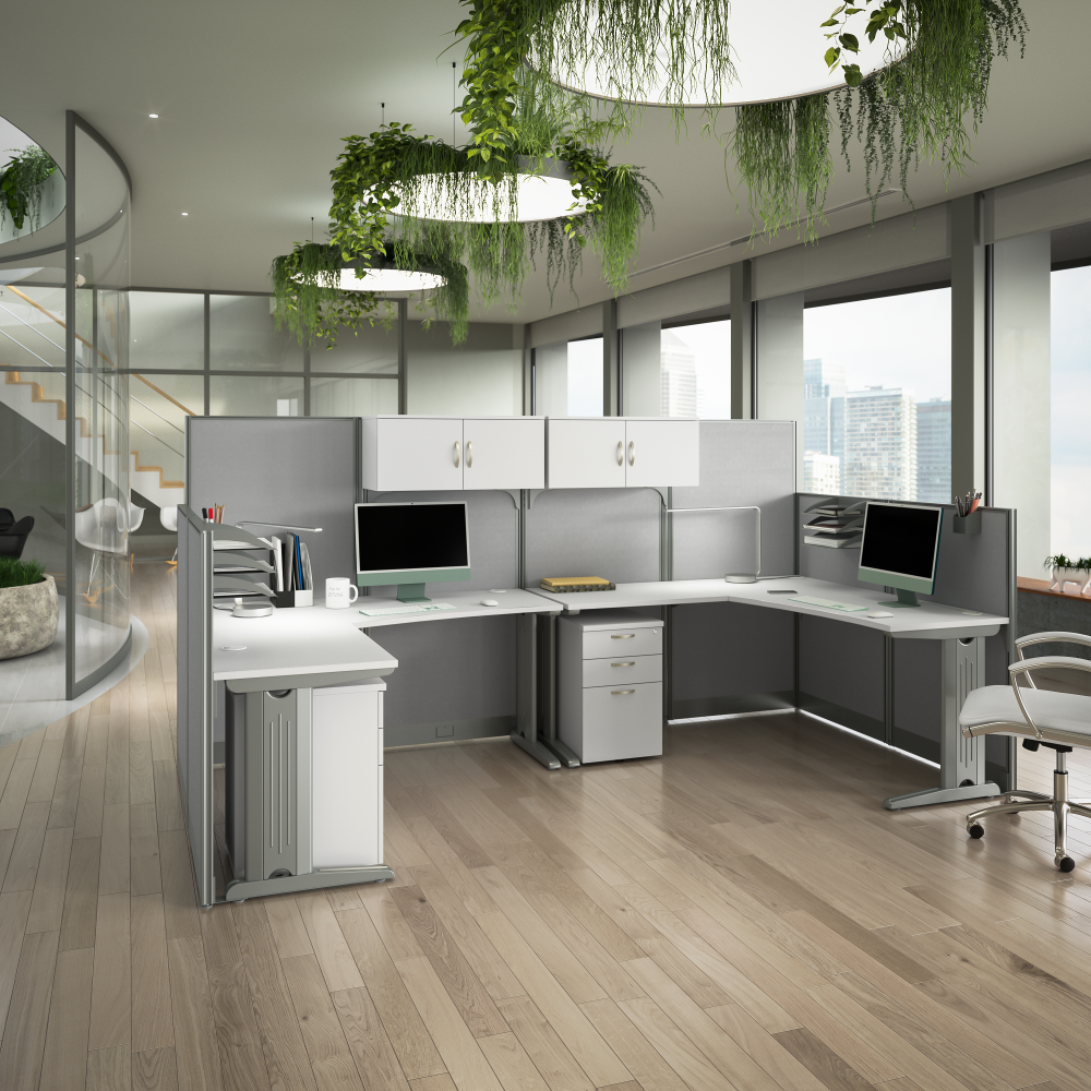 Shop Bush Business Furniture Office in an Hour 2 Person L Shaped Cubicle Desks with Storage, Drawers, and Organizers, Image 02, OIAH008WH, #color_pure white