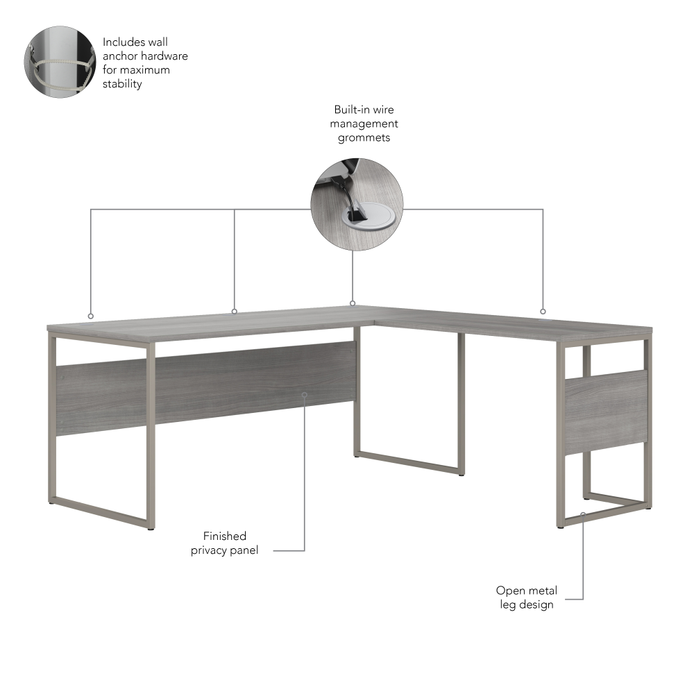 Shop Bush Business Furniture Hybrid 72W x 30D L Shaped Table Desk with Mobile File Cabinet, Image 06, HYB028PGSU, #color_platinum gray