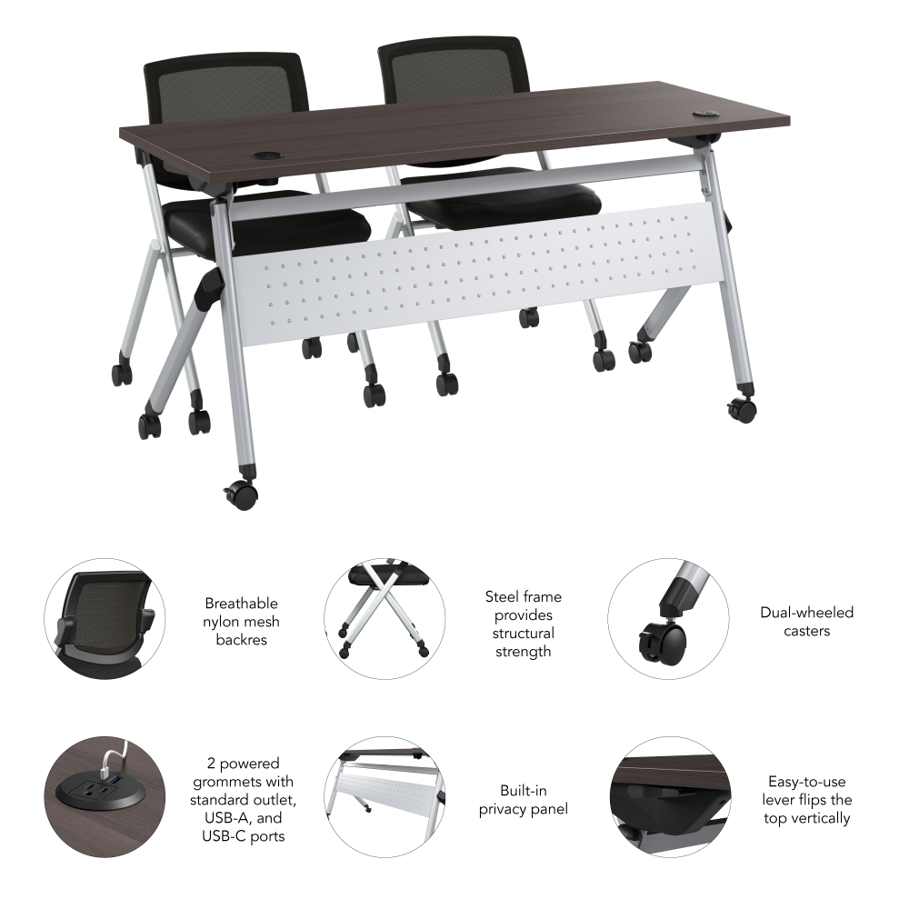 Shop Bush Business Furniture Envision 60W Folding Training Table with Powered Grommets and 2 Chairs, Image 06, NVS007SG, #color_storm gray/cool gray metallic