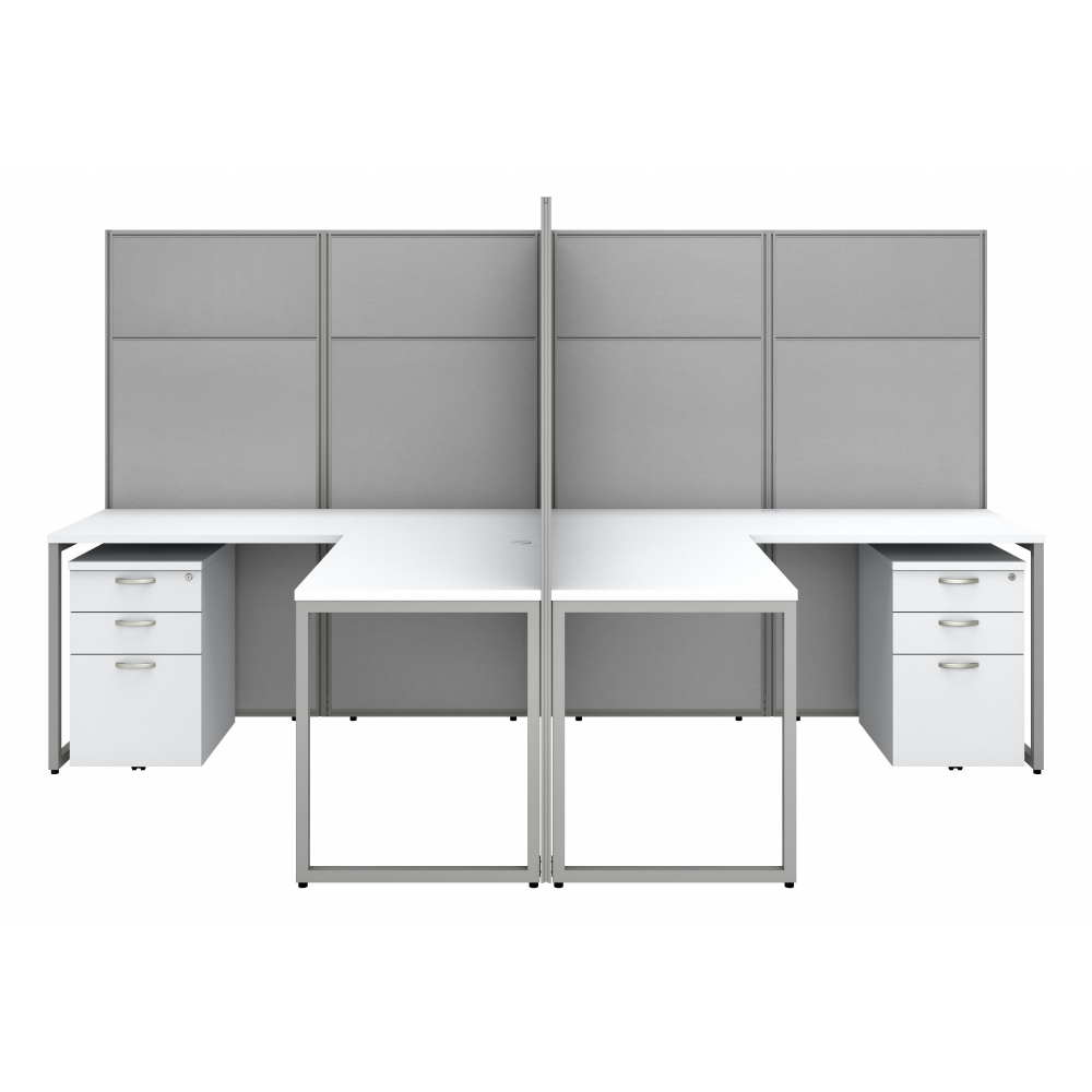 Shop Bush Business Furniture Easy Office 60W 4 Person L Shaped Cubicle Desk with Drawers and 66H Panels, Image 03, EODH76SWH-03K, #color_pure white/silver gray fabric