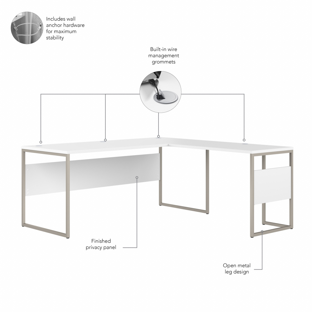 Shop Bush Business Furniture Hybrid 72W x 30D L Shaped Table Desk with Mobile File Cabinet, Image 07, HYB028WHSU, #color_white