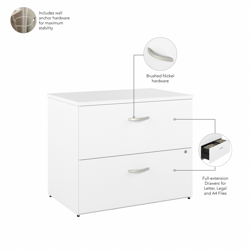 Shop Bush Business Furniture Hybrid 2 Drawer Lateral File Cabinet with Shelves, Image 07, HYB018WHSU, #color_white
